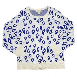 Banana Republic Leopard Print Sweater Button Down Jacket Blue Gray Medium